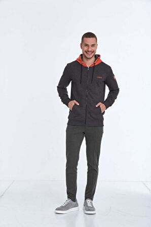Libra Fermuarlı Kapüşonlu Erkek Sweatshirt  Antrasit