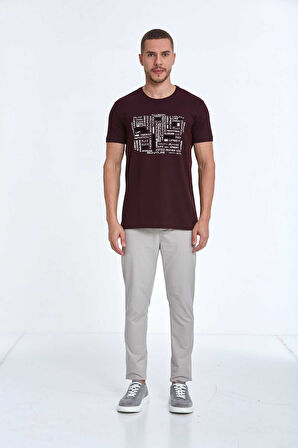 Velvet Baskılı Erkek Tişört Bordo