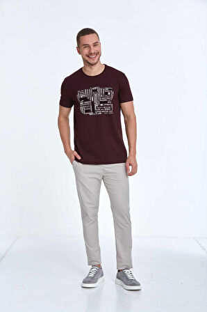 Velvet Baskılı Erkek Tişört Bordo