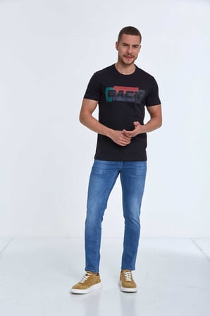 Taupe Baskılı Erkek Tişört Lacivert