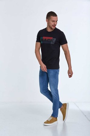 Taupe Baskılı Erkek Tişört Lacivert
