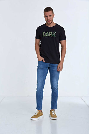 Hudson Nakışlı Erkek Tişört Lacivert