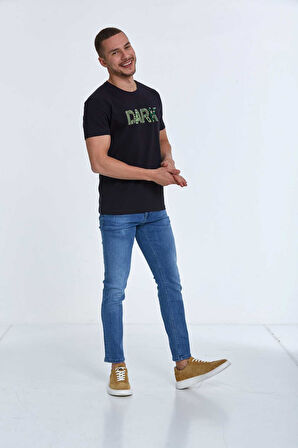 Hudson Nakışlı Erkek Tişört Lacivert