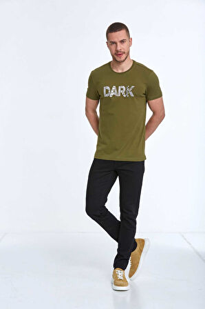 Hudson Nakışlı Erkek Tişört Haki