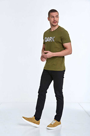 Hudson Nakışlı Erkek Tişört Haki