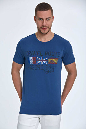 Lotus Baskılı Erkek Tişört Lacivert