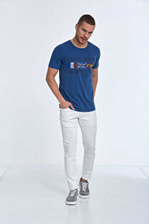 Lotus Baskılı Erkek Tişört Lacivert
