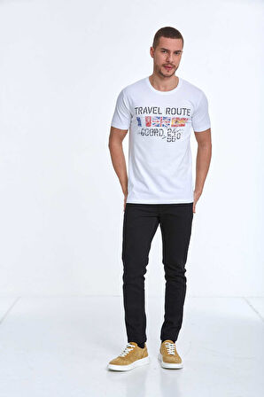 Lotus Baskılı Erkek Tişört Beyaz