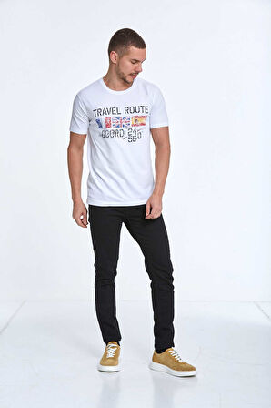 Lotus Baskılı Erkek Tişört Beyaz