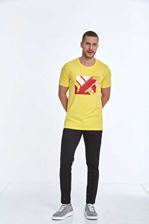 Caleb Baskılı Erkek Tişört Sarı