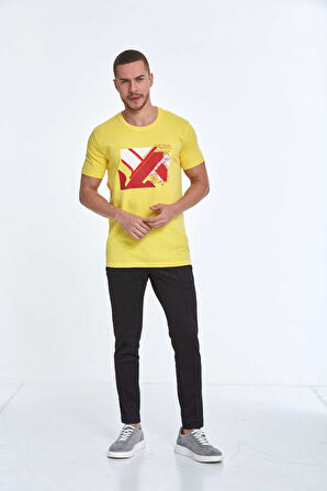Caleb Baskılı Erkek Tişört Sarı