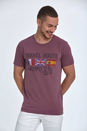 Lotus Baskılı Erkek Tişört Mürdüm