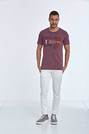 Lotus Baskılı Erkek Tişört Mürdüm