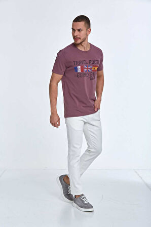 Lotus Baskılı Erkek Tişört Mürdüm