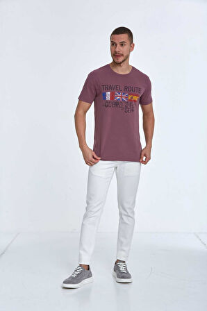 Lotus Baskılı Erkek Tişört Mürdüm