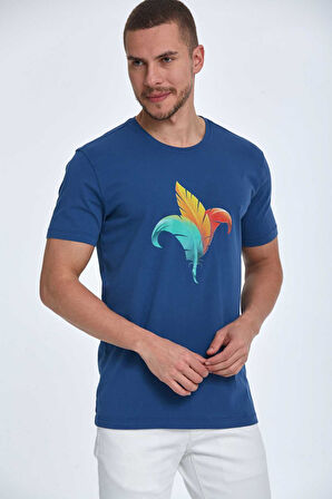 Theo Baskılı Erkek Tişört Lacivert