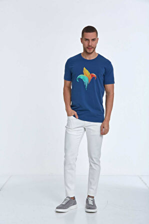 Theo Baskılı Erkek Tişört Lacivert