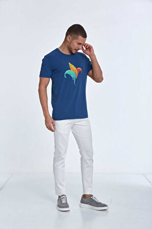 Theo Baskılı Erkek Tişört Lacivert