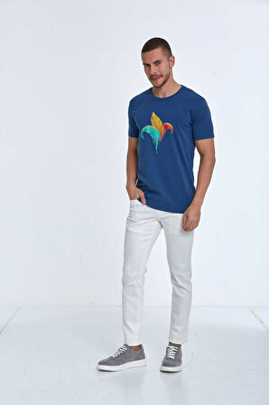 Theo Baskılı Erkek Tişört Lacivert