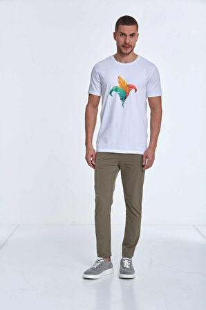 Theo Baskılı Erkek Tişört Beyaz