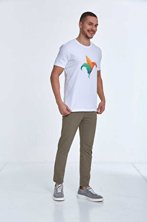 Theo Baskılı Erkek Tişört Beyaz