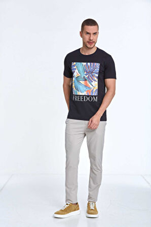 Elvio Baskılı Erkek Tişört Lacivert