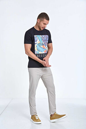 Elvio Baskılı Erkek Tişört Lacivert