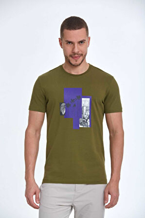 Alma Baskılı Erkek Tişört Haki