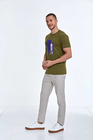 Alma Baskılı Erkek Tişört Haki