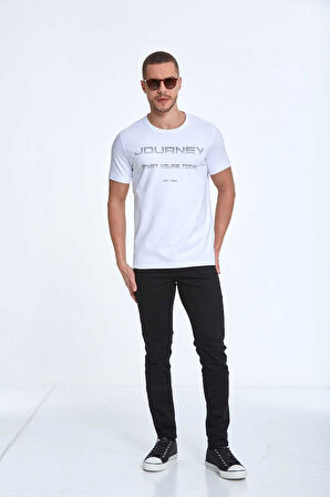 Clipper Baskılı Erkek Tişört Beyaz