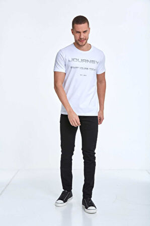 Clipper Baskılı Erkek Tişört Beyaz