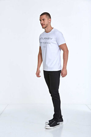 Clipper Baskılı Erkek Tişört Beyaz