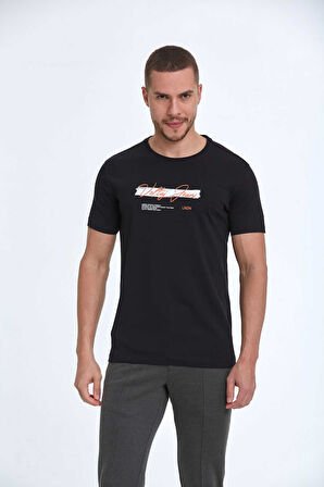 Lupe Baskılı Erkek Tişört Lacivert