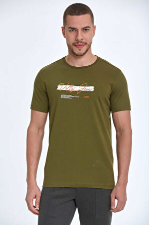 Lupe Baskılı Erkek Tişört Haki