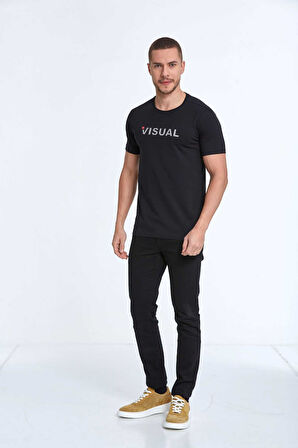 Rosa Baskılı Erkek Tişört Lacivert