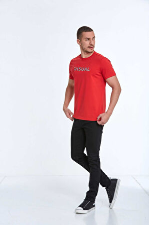 Rosa Baskılı Erkek Tişört Kırmızı