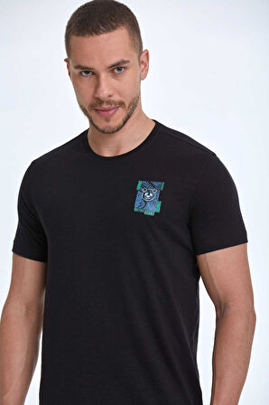 Elly Baskılı Erkek Tişört Siyah