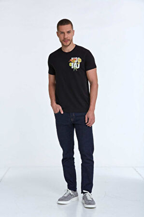 Sky Baskılı Erkek Tişört Siyah