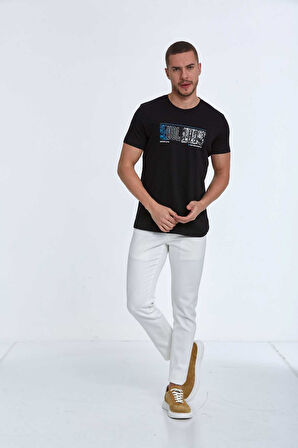 Tom Baskılı Erkek Tişört Siyah