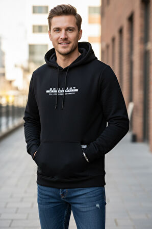 Fern Kapüşonlu Erkek Sweatshirt Siyah