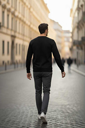 Paolo Bisiklet Yaka Erkek Sweatshirt Siyah