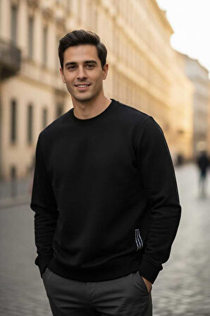 Paolo Bisiklet Yaka Erkek Sweatshirt Siyah