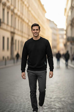 Paolo Bisiklet Yaka Erkek Sweatshirt Siyah