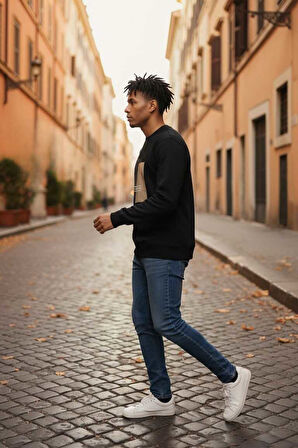 Vier Bisiklet Yaka Erkek Sweatshirt Siyah