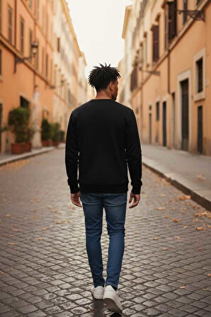 Vier Bisiklet Yaka Erkek Sweatshirt Siyah