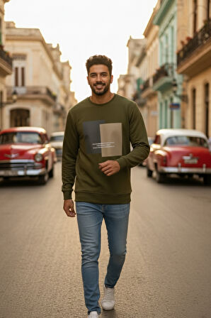 Vier Bisiklet Yaka Erkek Sweatshirt Yeşil