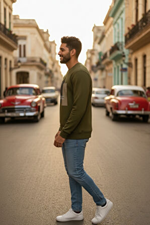 Vier Bisiklet Yaka Erkek Sweatshirt Yeşil