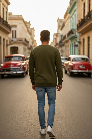 Vier Bisiklet Yaka Erkek Sweatshirt Yeşil