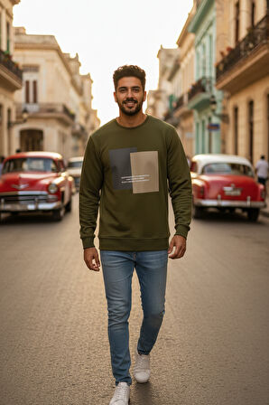Vier Bisiklet Yaka Erkek Sweatshirt Yeşil