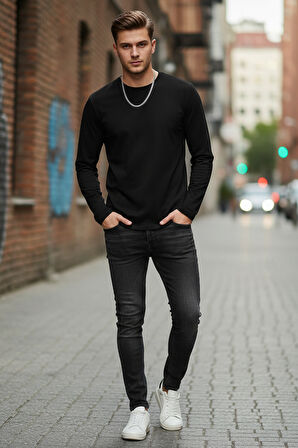 Evan Uzun Kollu Tişört Siyah